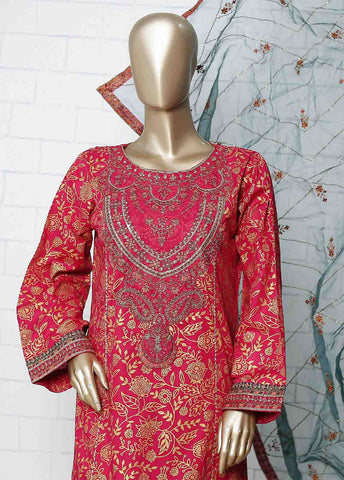 Bin Saeed Fabric - LRG-24-FR-  3 Piece Block Printed Embroidered Frock Bin Saeed Fabric - LRG-24-FR-  3 Piece Block Printed Embroidered Frock