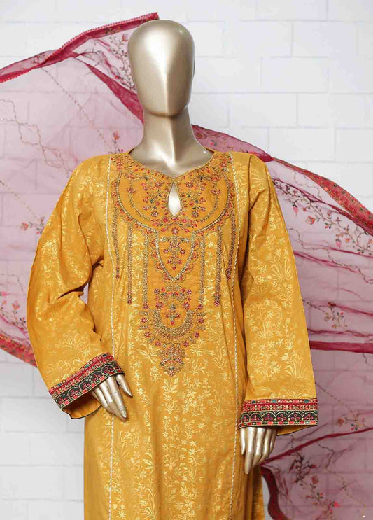 Bin Saeed Fabric - LRG-37-FR-  3 Piece Block Printed Embroidered  Frock