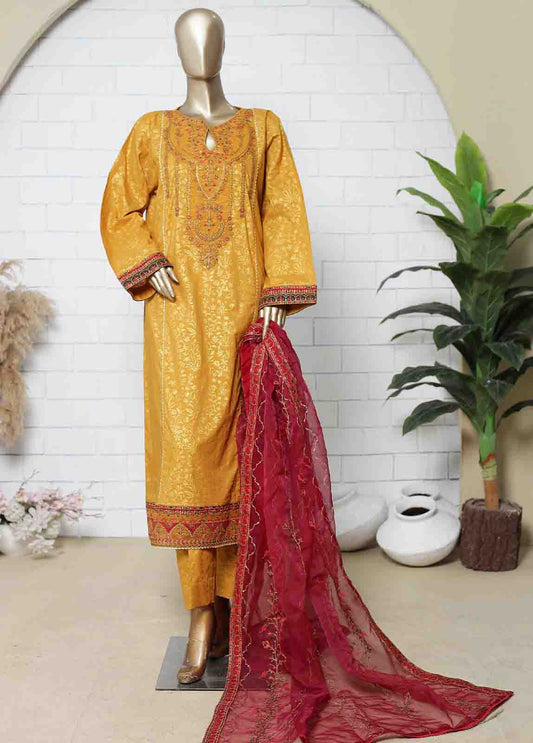 Bin Saeed Fabric - LRG-37-FR-  3 Piece Block Printed Embroidered  Frock