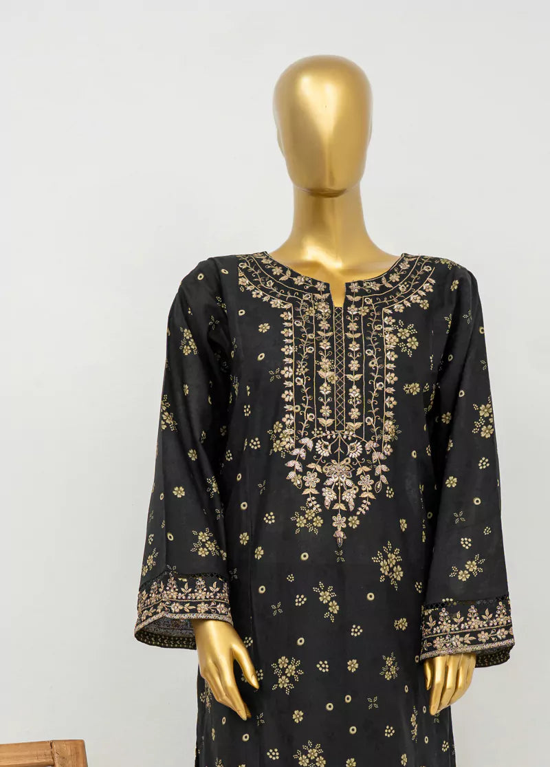 3 Piece Embroidred Stitched Black Color Lawn Suit with Trouser & Dupatta Small