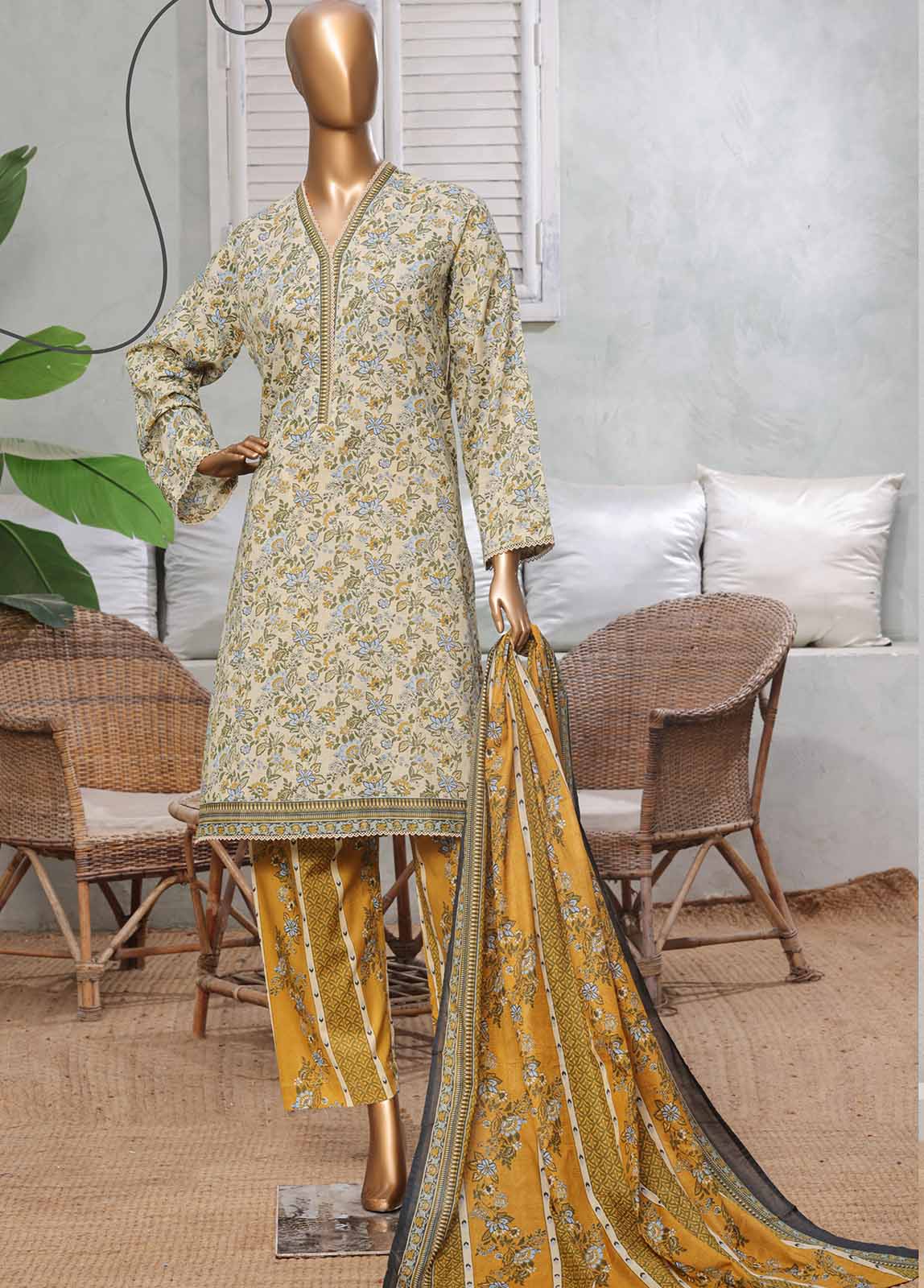 Bin Saeed Fabric - NSM-0135-PR R1-4- 3 Piece Printed Stitched Suit