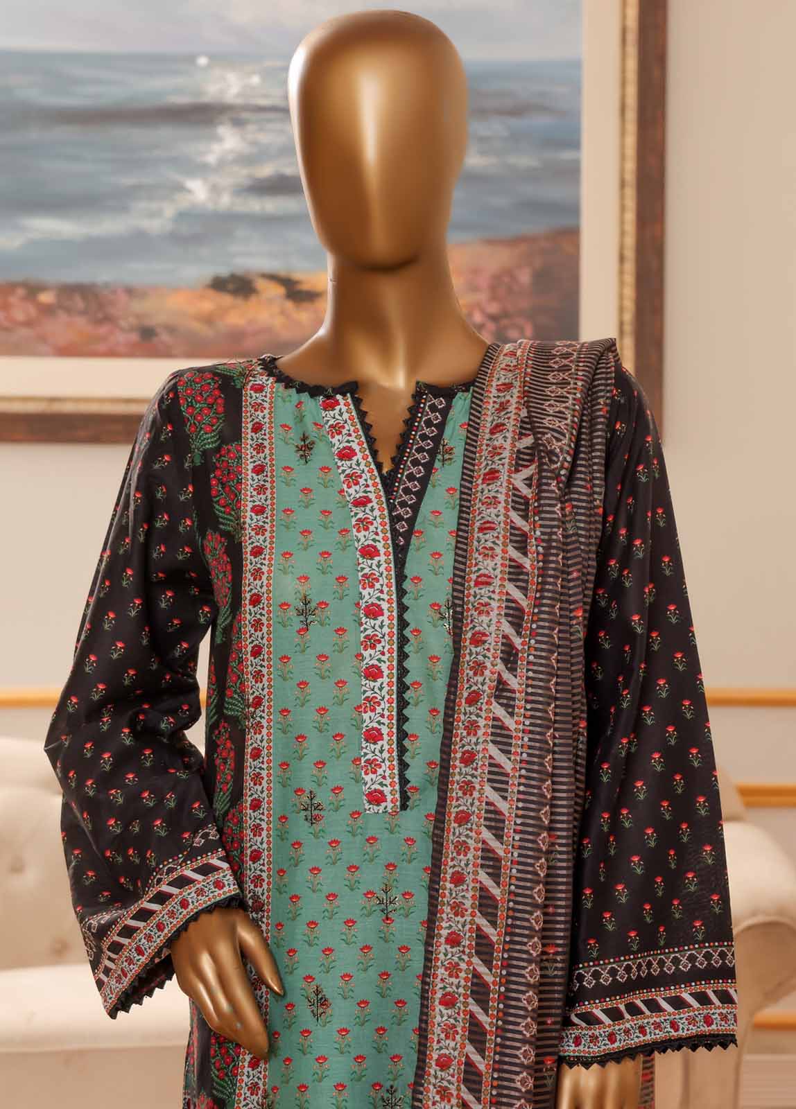 Bin Saeed Fabric - NSM-051-EMB R-64-3 Piece Chikankari Stitched Suit