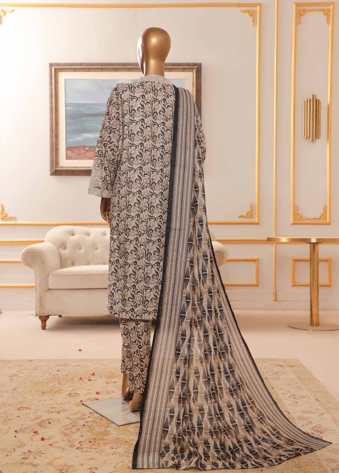 Bin Saeed Fabric - NSM-082-EMB R-64-3 Piece Chikankari Stitched Suit