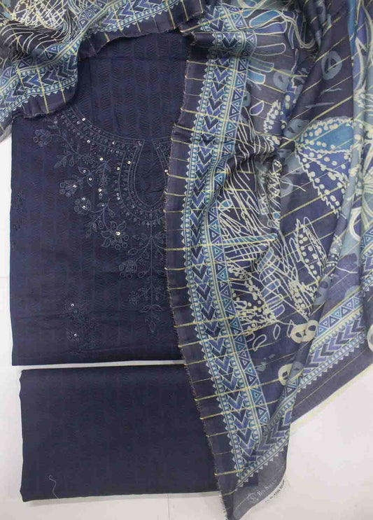 Bin Saeed Fabric - PDE-0100- 3 Piece Embroidered Cotton UnStitched Suit