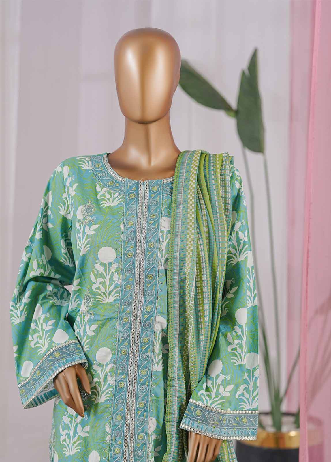 Bin Saeed Fabric - SM-045 A-EMBC-3 Piece Chikankari Stitched Suit