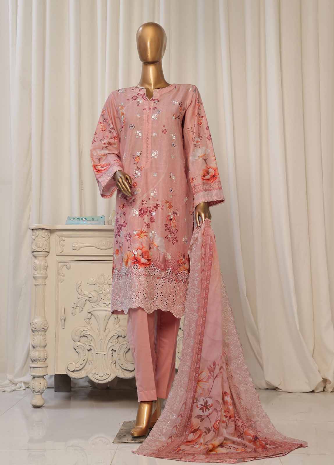 SMED-010- 3 Piece Printed Embroidered Stitched Suit SMED-010- 3 Piece Printed Embroidered Stitched Suit