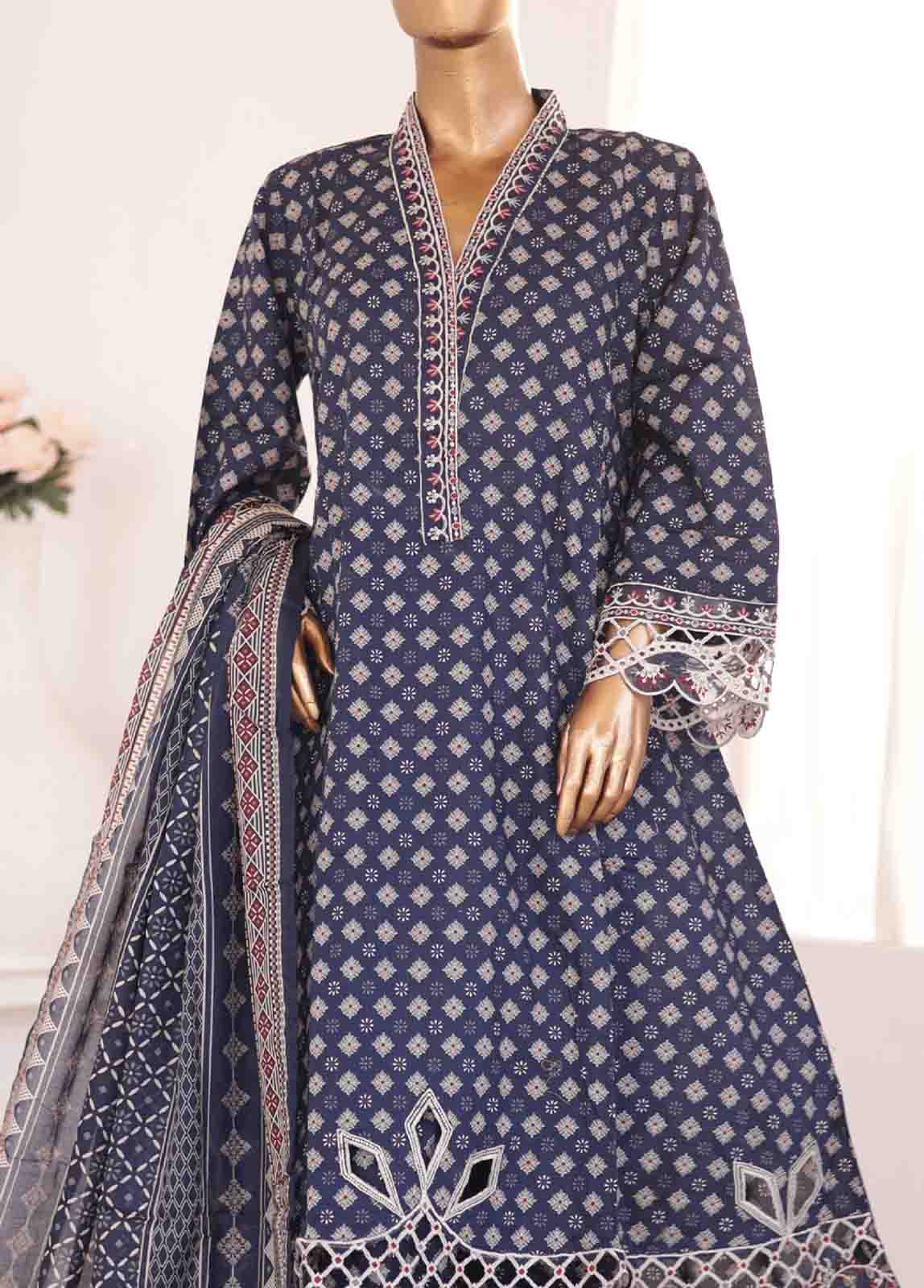 Bin Saeed Fabric - SMLF-FR-0132- 3 Piece Frock Style Stitched Suit