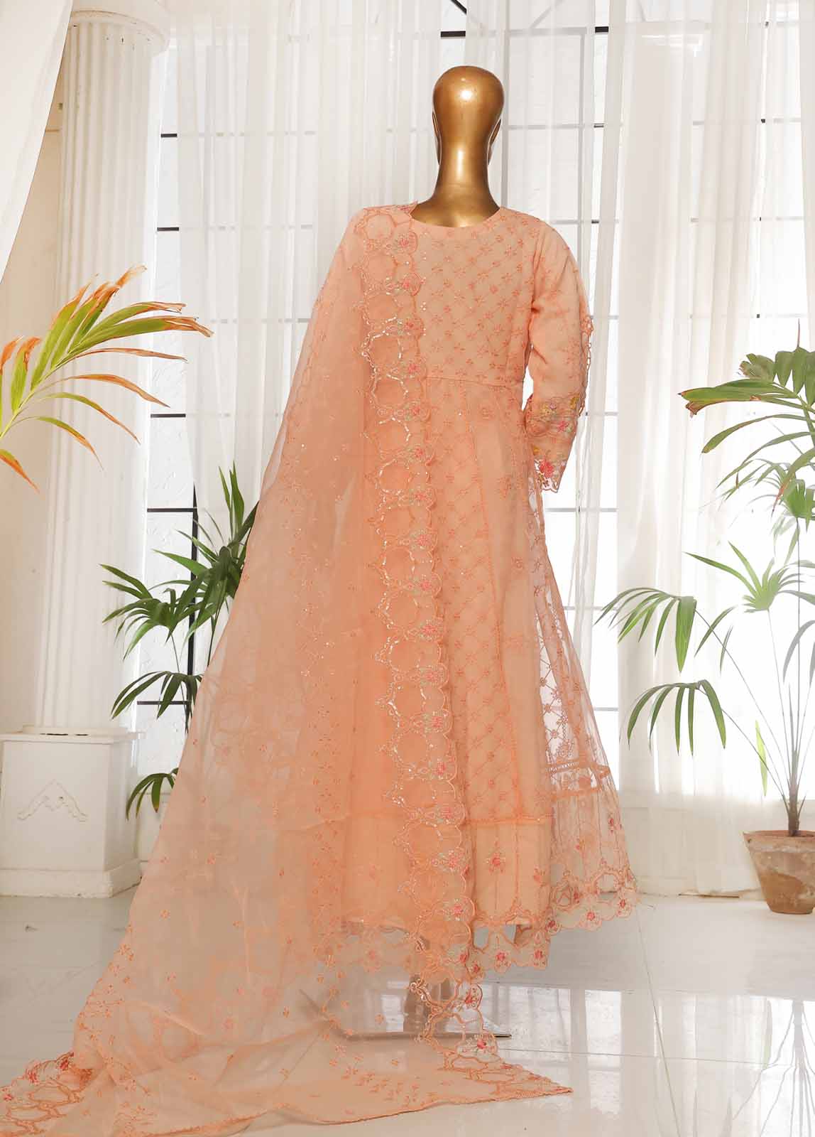 Bin Saeed Fabric - STS-001- 3 Piece Organza Stitched Suit