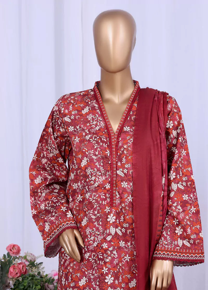 WC-2504- 3 Piece Printed Cotton Stitched Suit