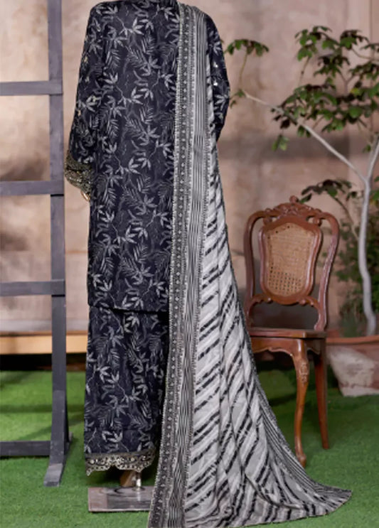 WCEMB-2517-F- 3 Piece Embroidered Cotton Stitched Suit