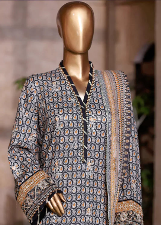 WCEMB-2523-F- 3 Piece Embroidered Cotton Stitched Suit