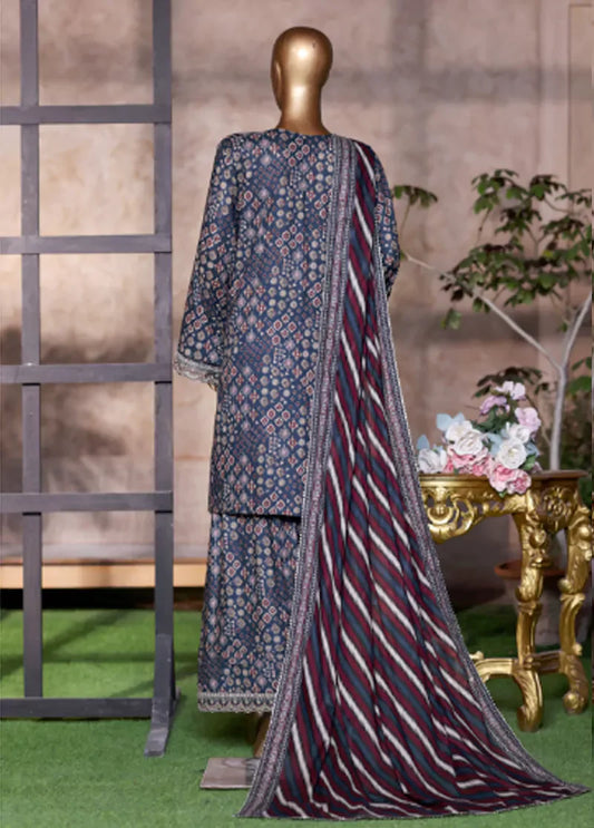 WCEMB-2524-F- 3 Piece Embroidered Cotton Stitched Suit