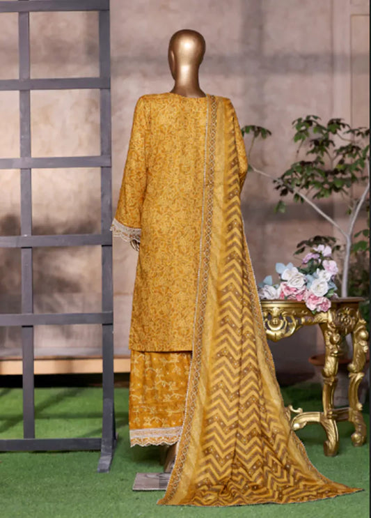 WCEMB-2528-F- 3 Piece Embroidered Cotton Stitched Suit