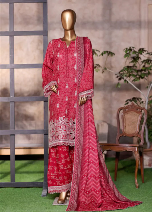 WCEMB-2529-F- 3 Piece Embroidered Cotton Stitched Suit