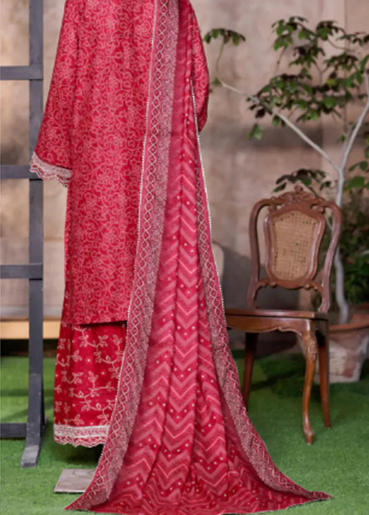 WCEMB-2529-F- 3 Piece Embroidered Cotton Stitched Suit