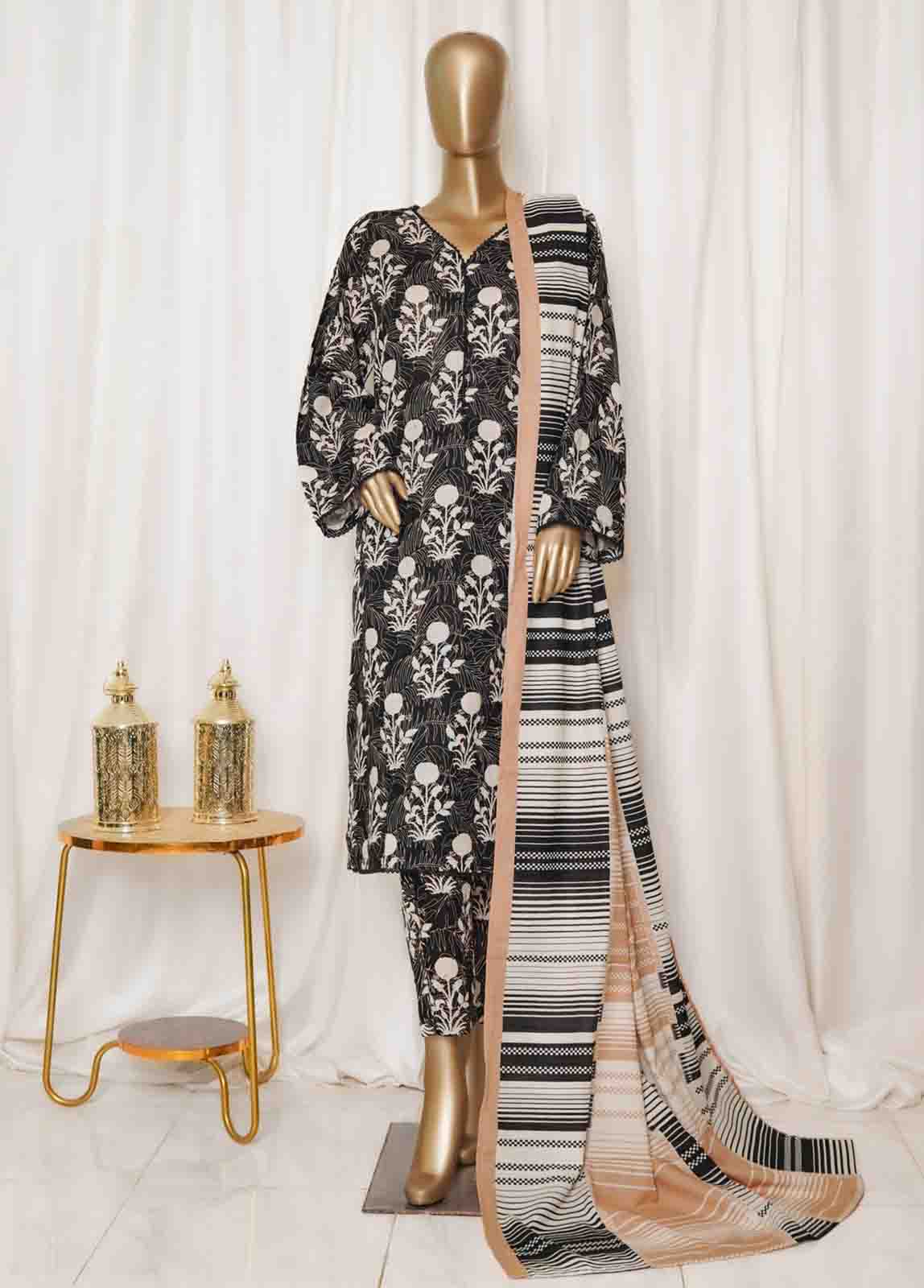 Bin Saeed Fabric - WK-092-PR R77- 3 Piece Khaddar Printed Stitched Suit 0