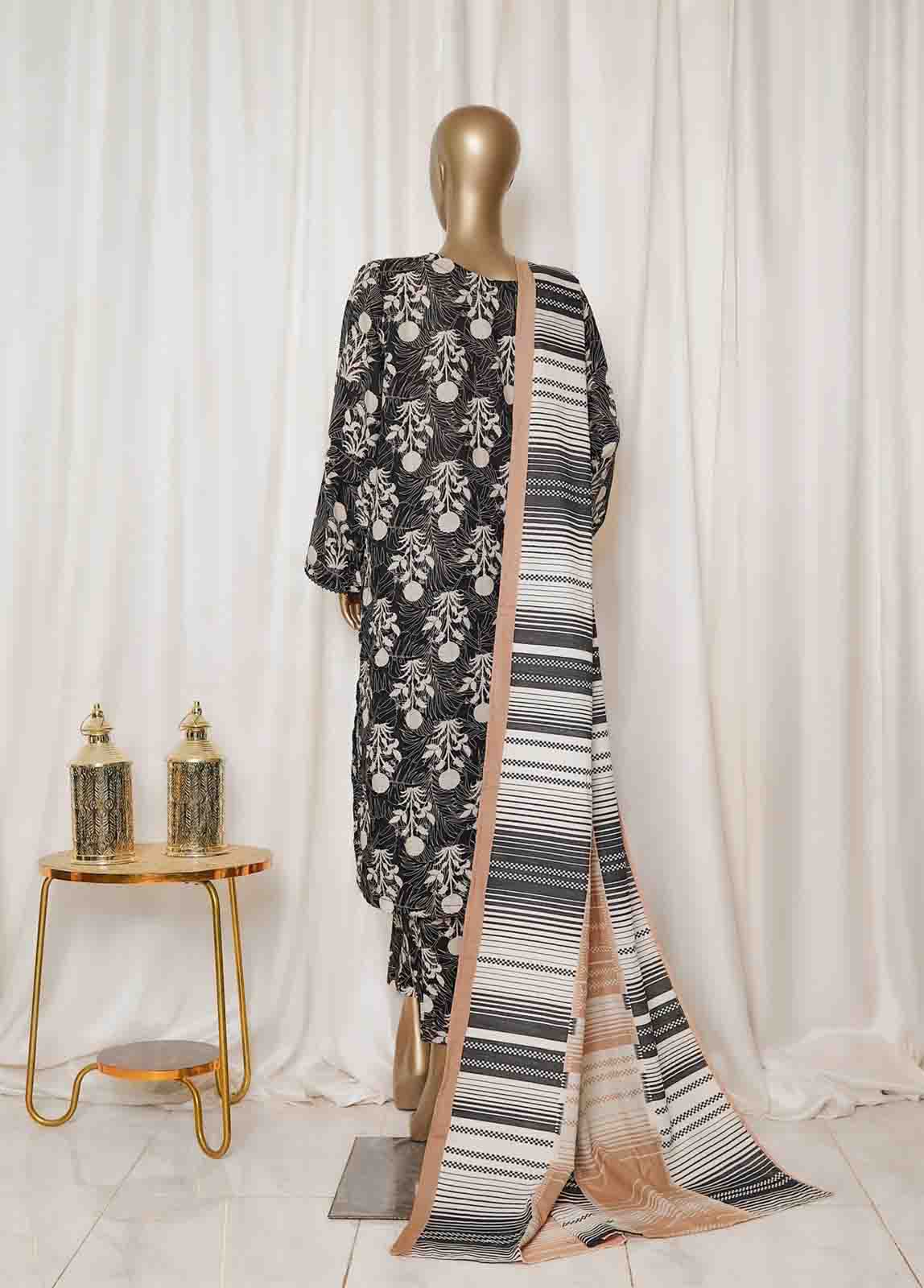 Bin Saeed Fabric - WK-092-PR R77- 3 Piece Khaddar Printed Stitched Suit 0