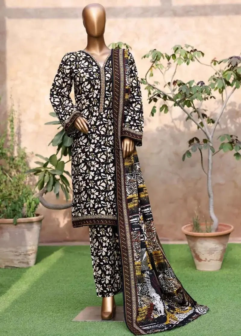 Bin Saeed Fabric - WK-25107-PR- 3 Piece Khaddar Printed Stitched Suit