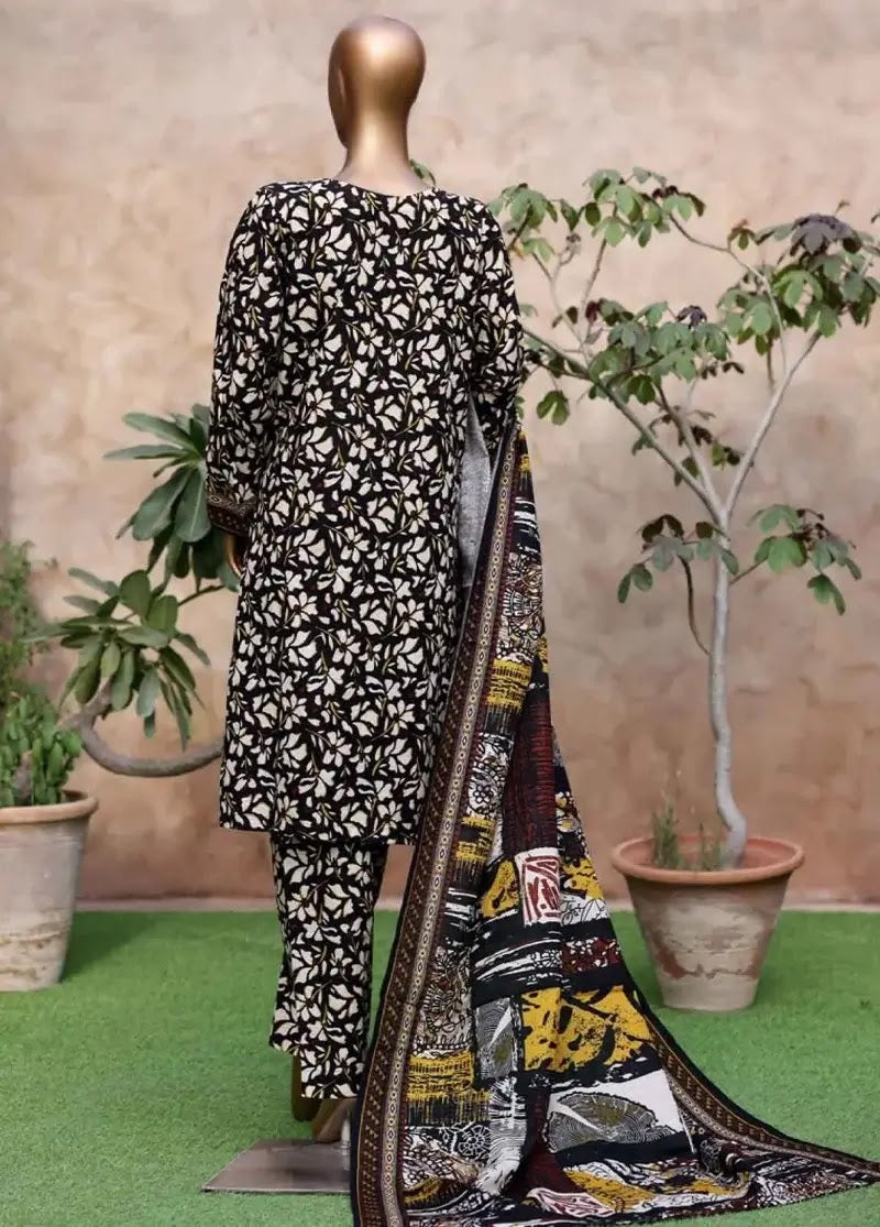 Bin Saeed Fabric - WK-25107-PR- 3 Piece Khaddar Printed Stitched Suit