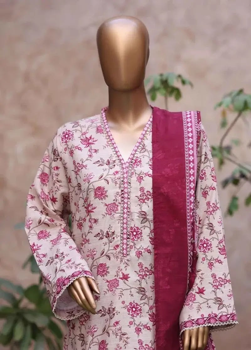 Bin Saeed Fabric - WK-2526-PR- 3 Piece Khaddar Printed Stitched Suit