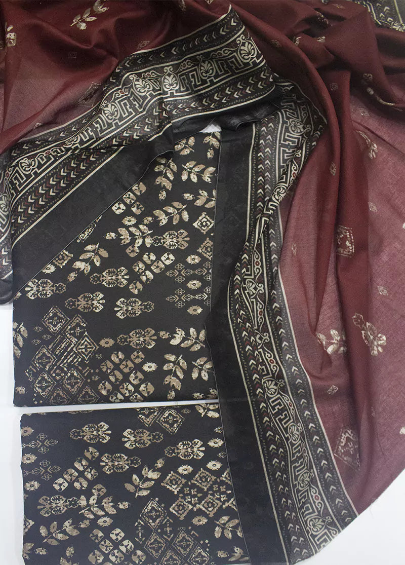 WKU-0205- 3 Piece Khaddar Printed UnStitched Suit