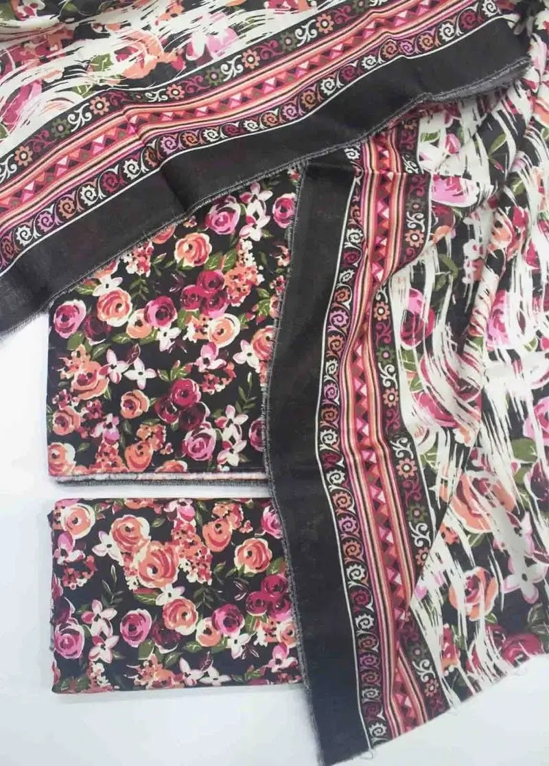 Bin Saeed Fabric - WKU-0249- 3 Piece Khaddar Printed UnStitched Suit