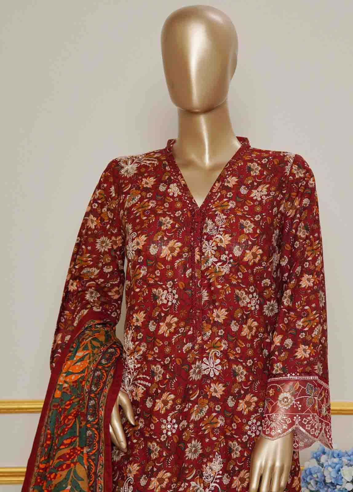 WKE-073- 3 Piece Khaddar Emboidered Stitched Suit