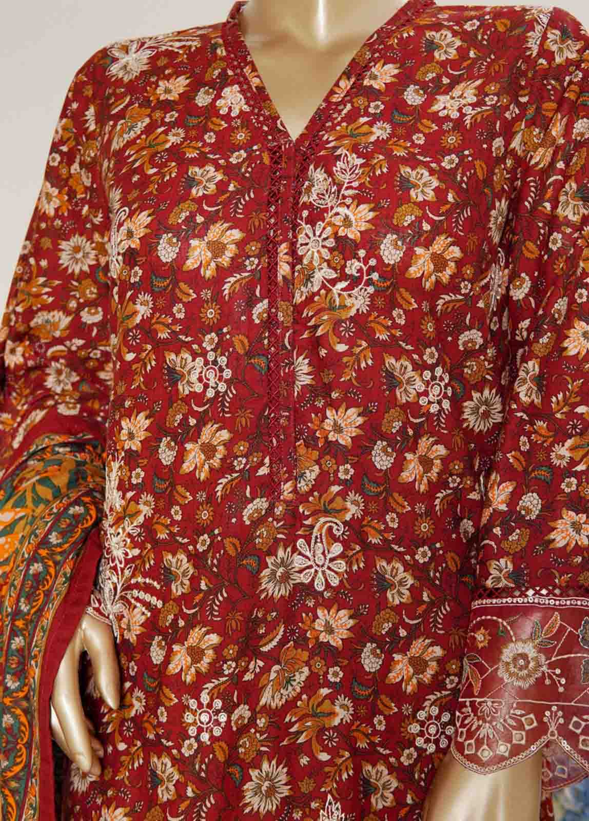 WKE-073- 3 Piece Khaddar Emboidered Stitched Suit