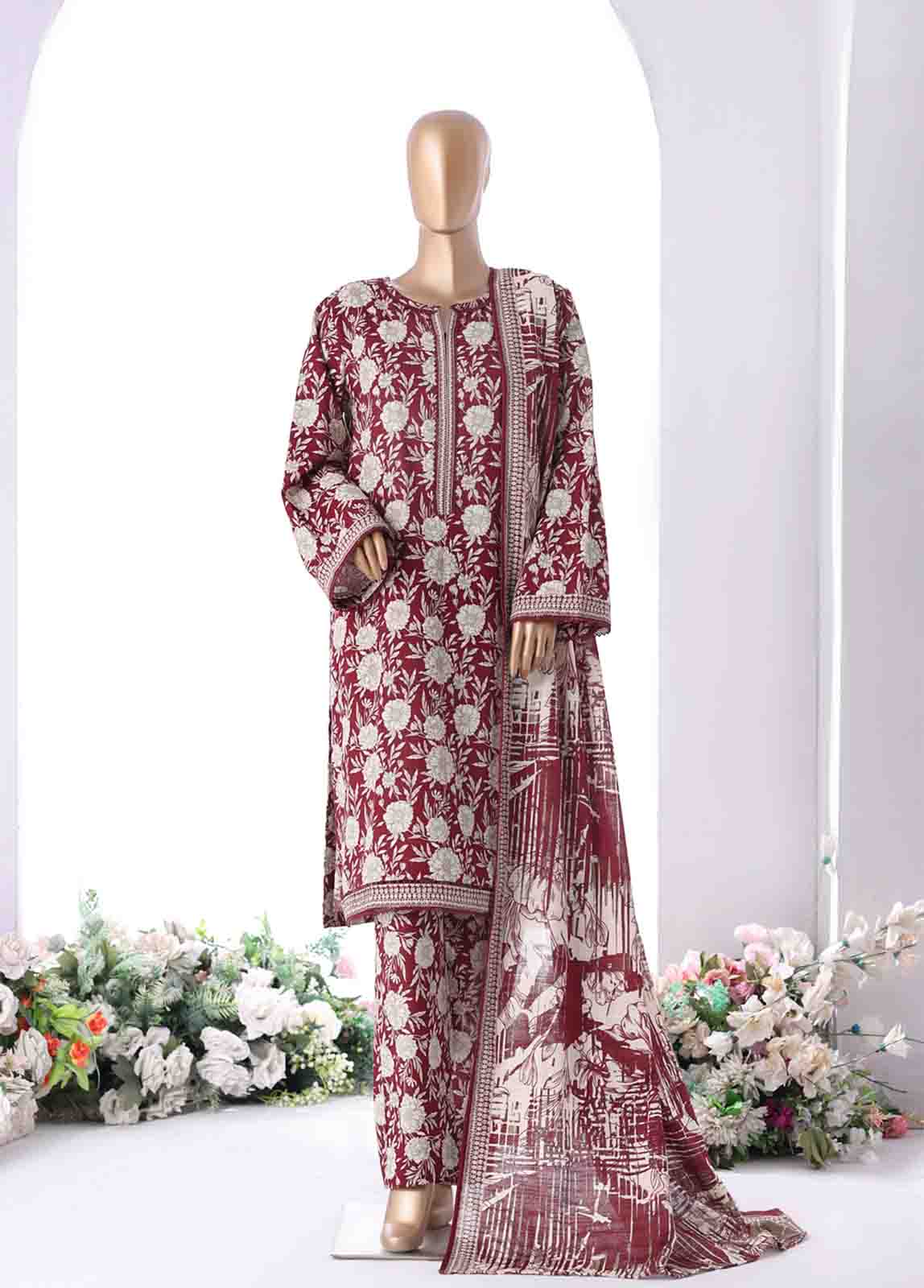 WK-2537- 3 Piece Khaddar Printed Stitched Suit