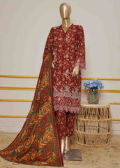 WKE-073- 3 Piece Khaddar Emboidered Stitched Suit