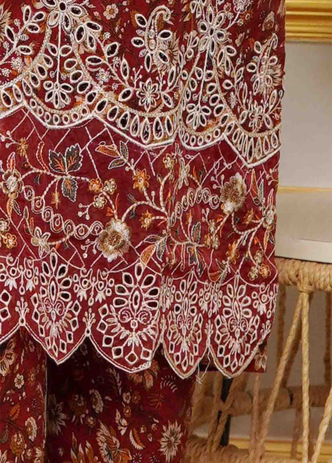 WKE-073- 3 Piece Khaddar Emboidered Stitched Suit