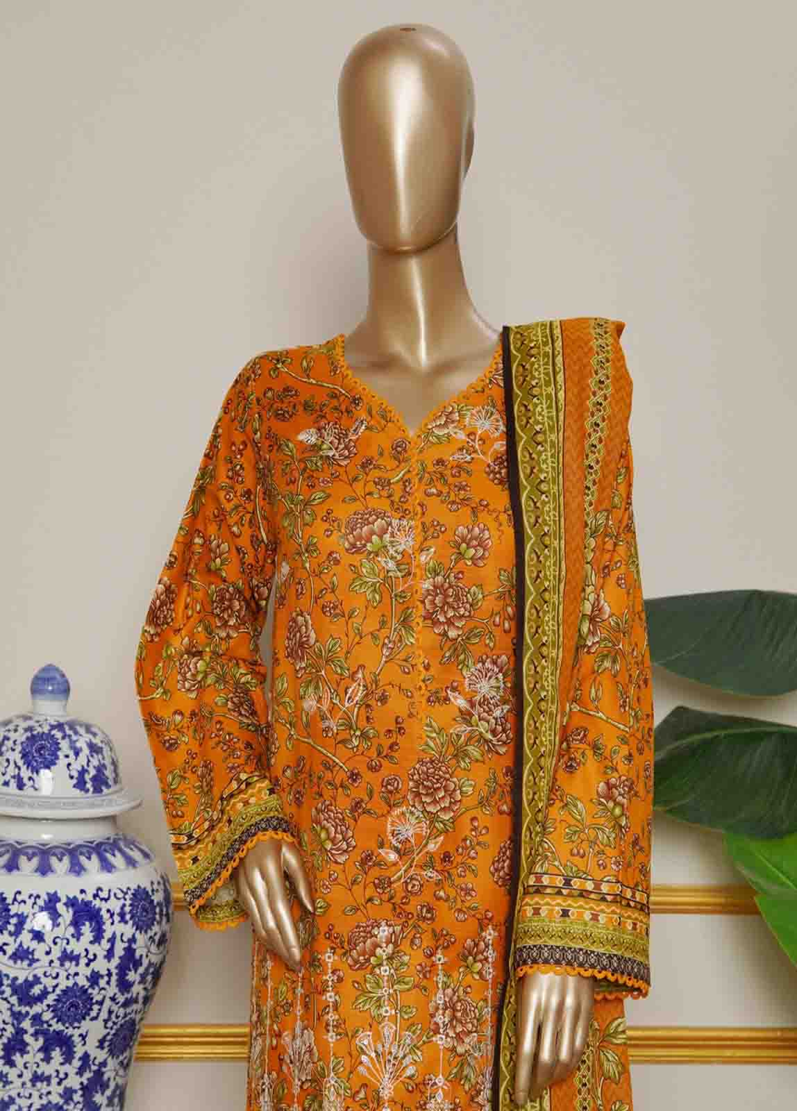 WKE-014- 3 Piece Khaddar Emboidered Stitched Suit