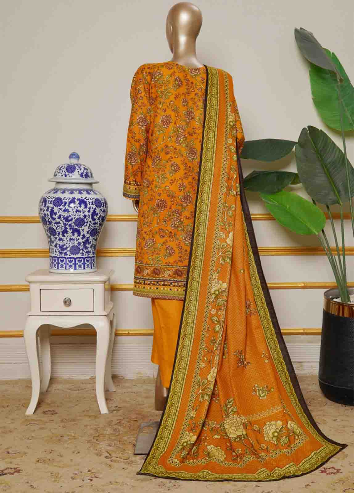 WKE-014- 3 Piece Khaddar Emboidered Stitched Suit