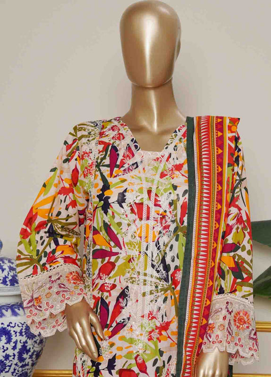 WKE-080 B- 3 Piece Khaddar Emboidered Stitched Suit