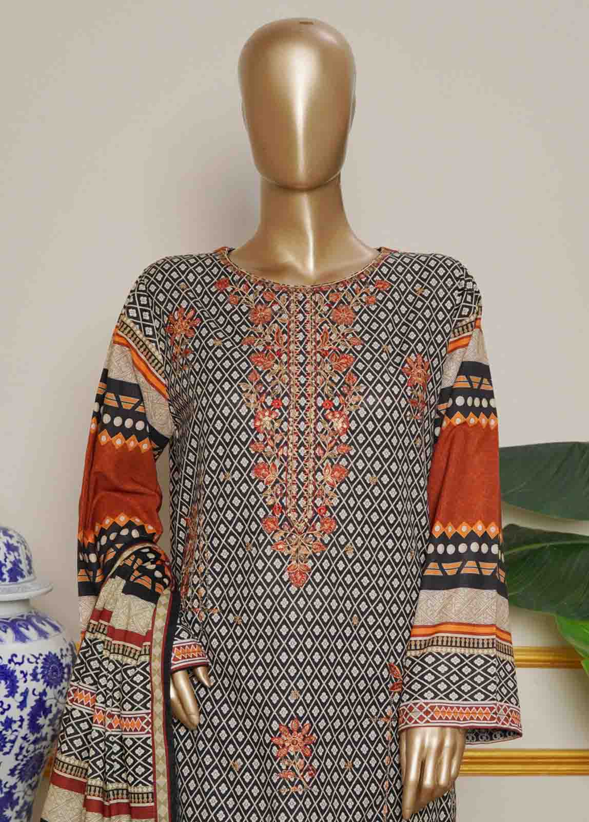 WKE-0134 B-3 Piece Khaddar Embroidered Stitched Suit