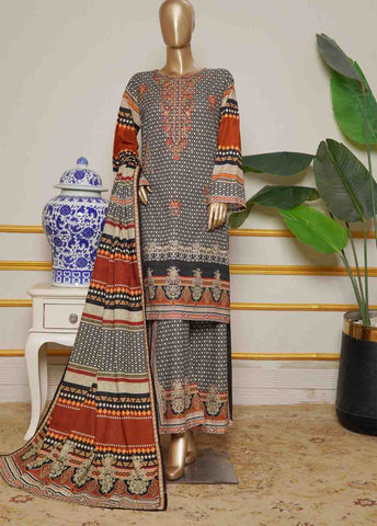 WKE-0134 B-3 Piece Khaddar Embroidered Stitched Suit