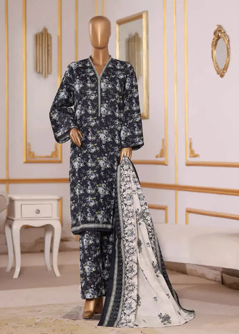 Bin Saeed Fabric - 3 Piece Printed Black Khaddar Shirt with Trouser & Dupatta