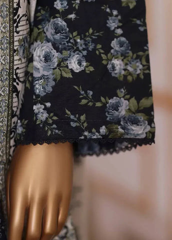 Bin Saeed Fabric - 3 Piece Printed Black Khaddar Shirt with Trouser & Dupatta