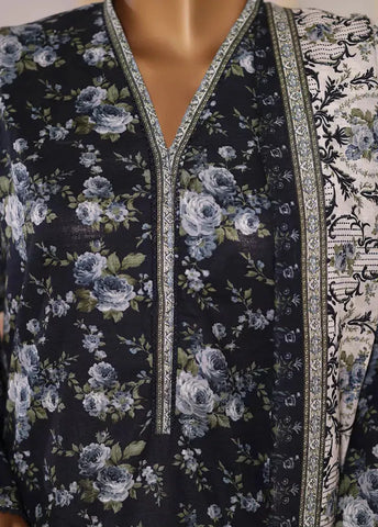 Bin Saeed Fabric - 3 Piece Printed Black Khaddar Shirt with Trouser & Dupatta