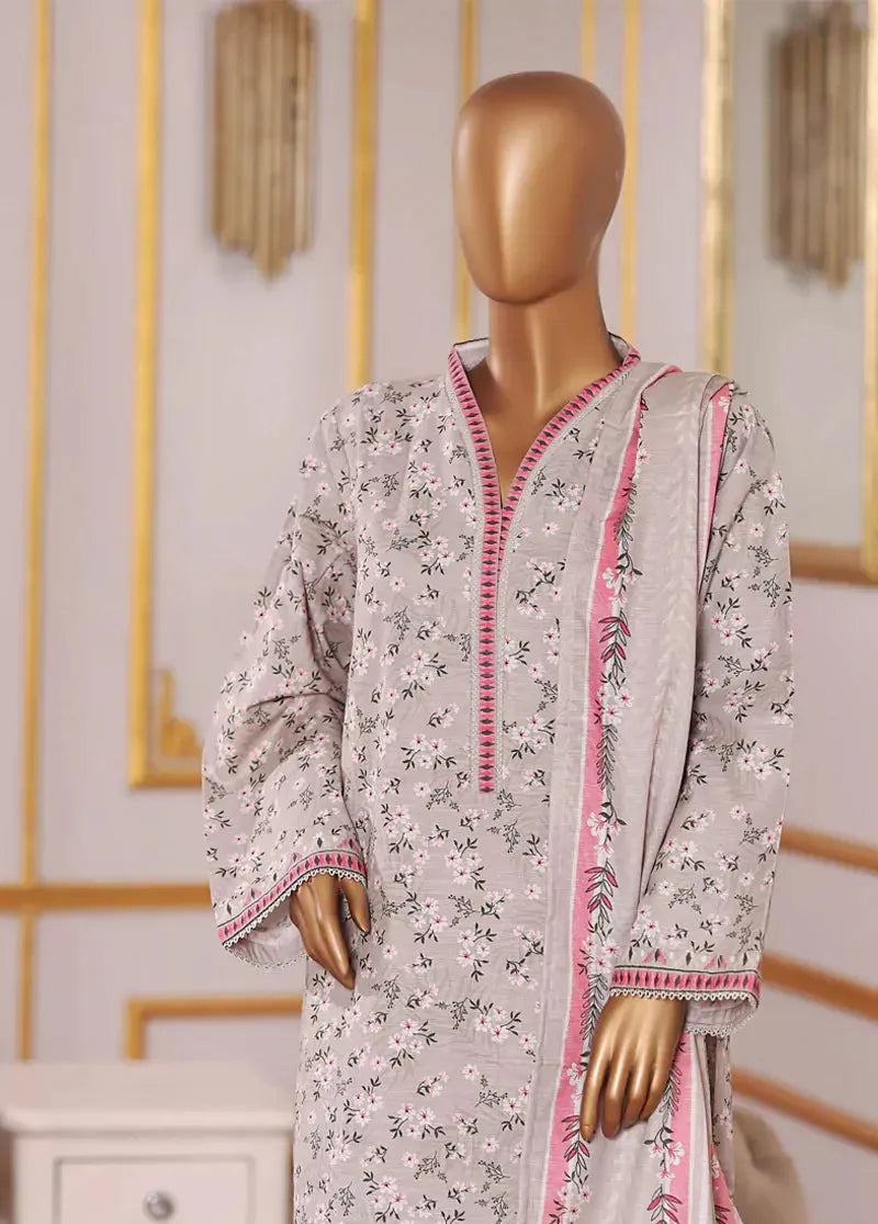 Bin Saeed Fabric - 3 Piece Printed MultiColor Khaddar Shirt with Trouser & Dupatta