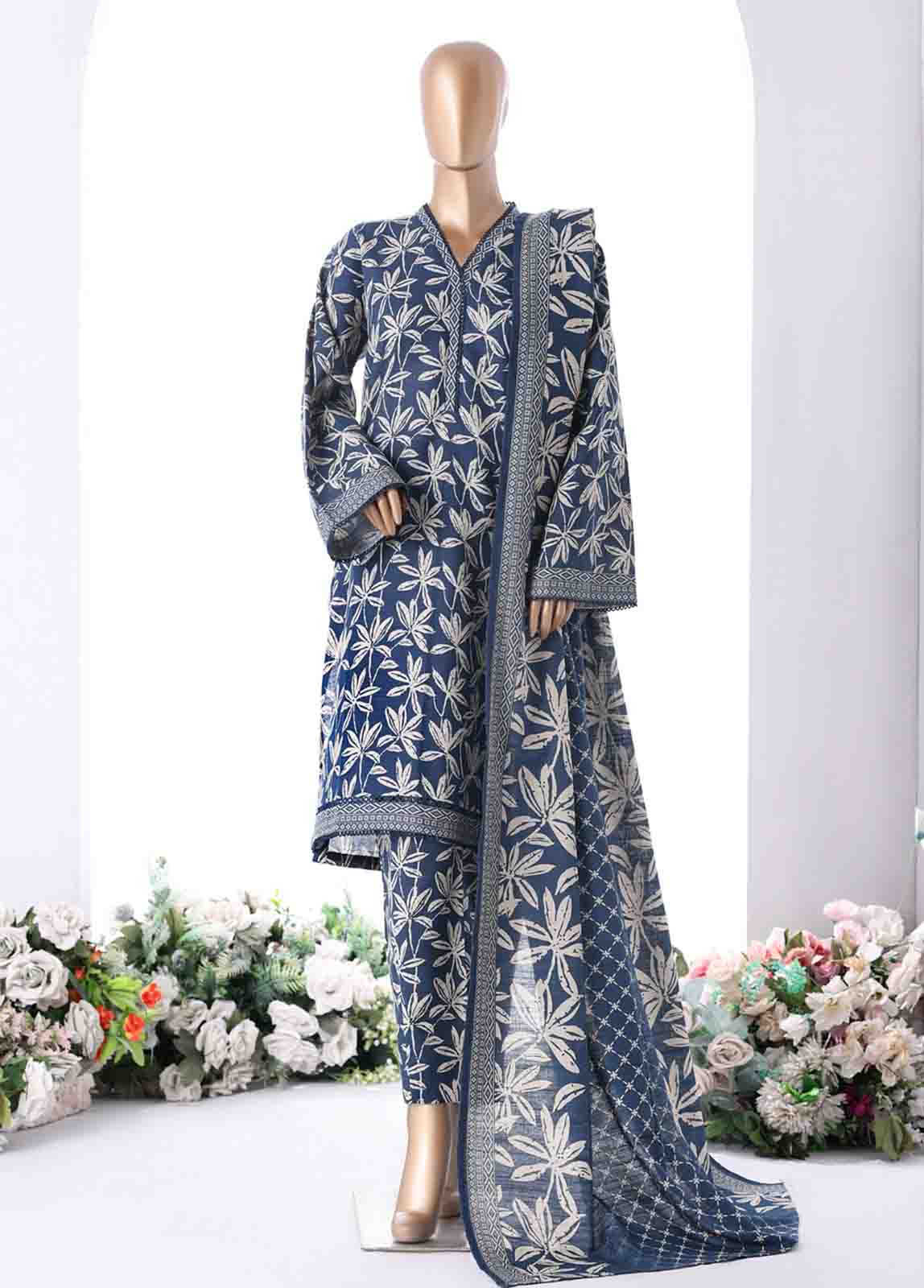 WK-2541- 3 Piece Khaddar Printed Stitched Suit