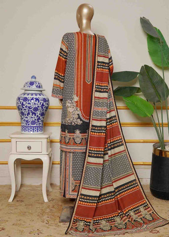 WKE-0134 B-3 Piece Khaddar Embroidered Stitched Suit