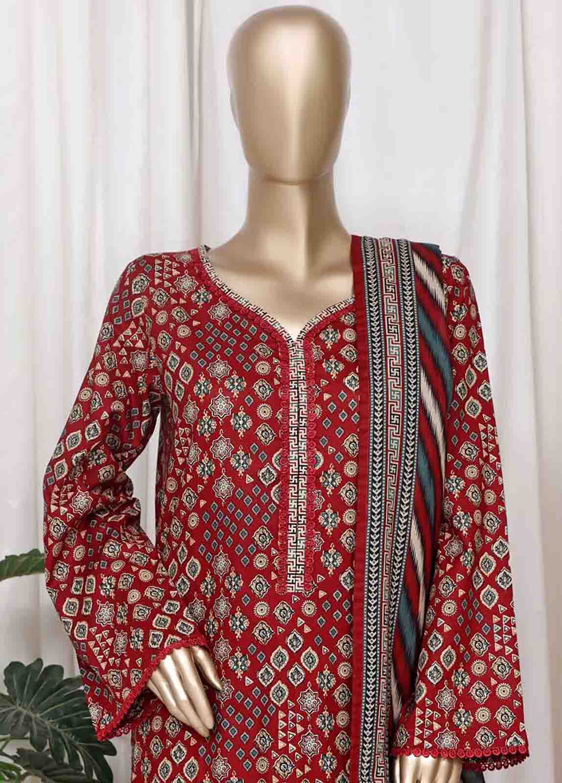 WC-2521- 3 Piece Printed Cotton Stitched Suit