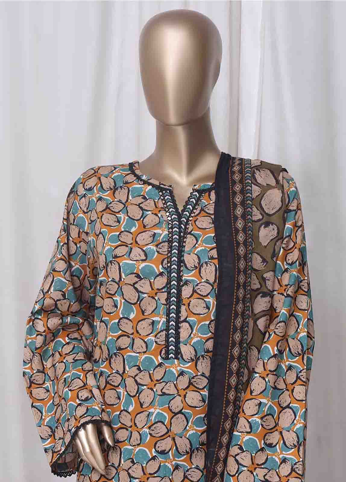WC-2516- 3 Piece Printed Cotton Stitched Suit