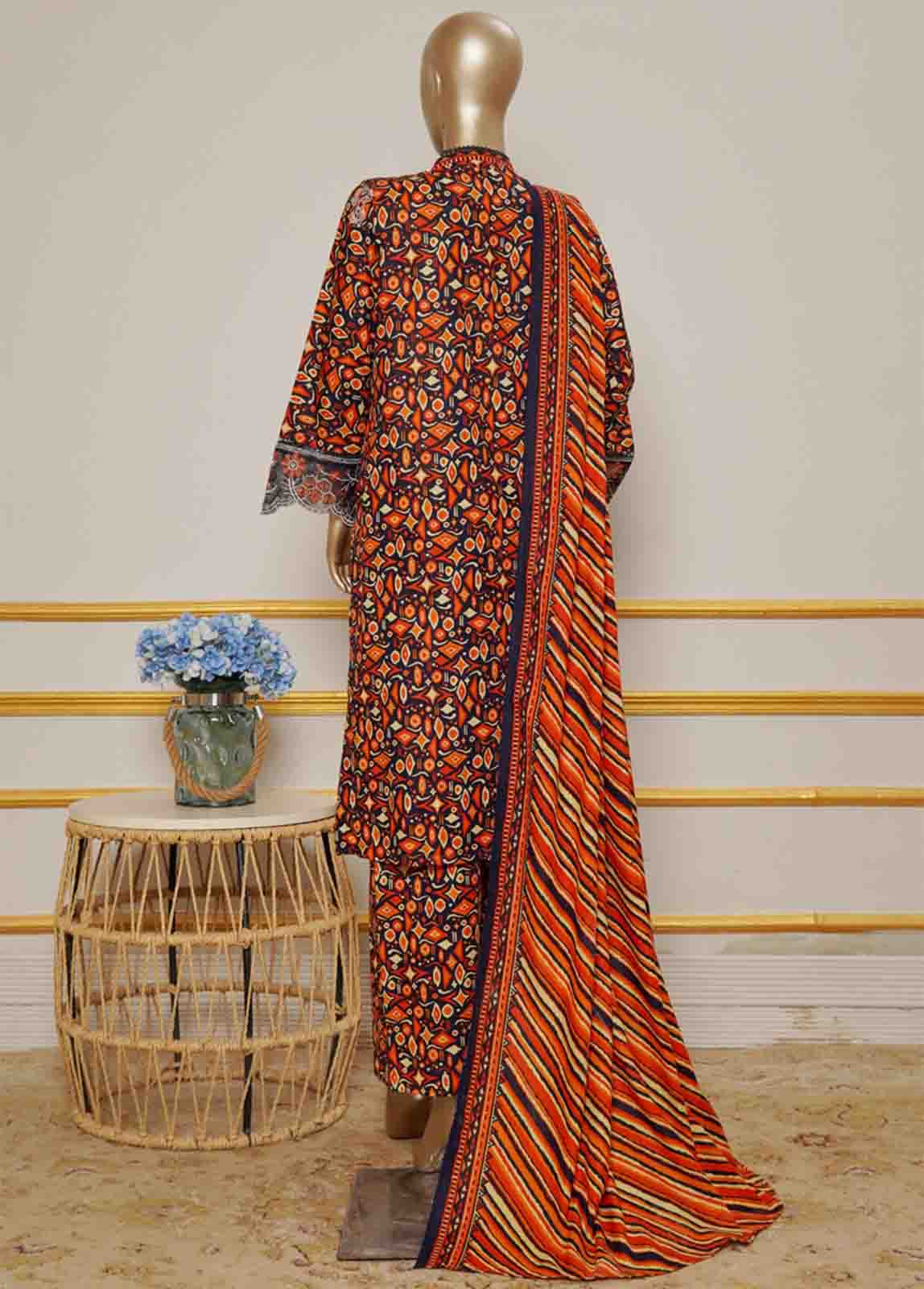 WKE-035- 3 Piece Khaddar Emboidered Stitched Suit