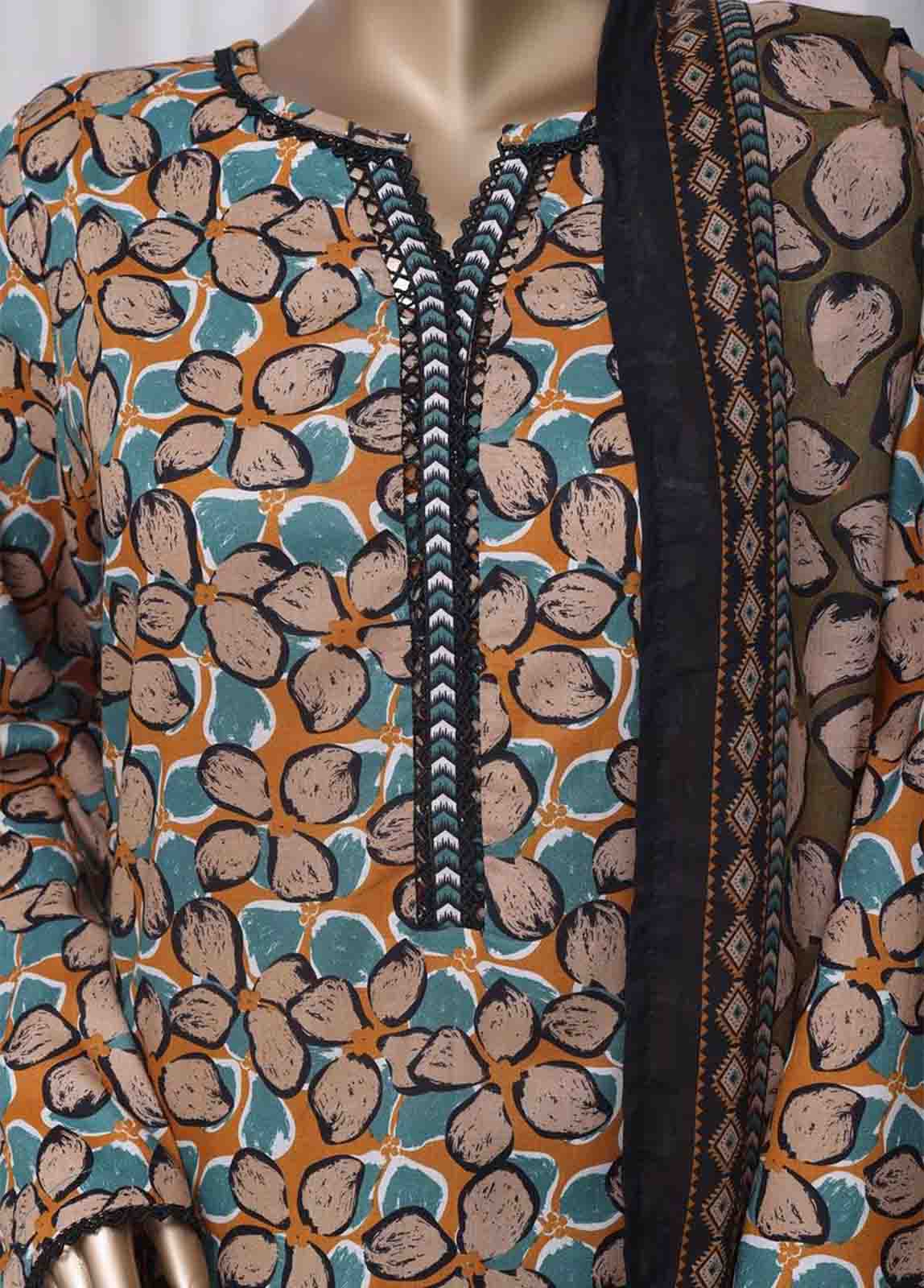 WC-2516- 3 Piece Printed Cotton Stitched Suit