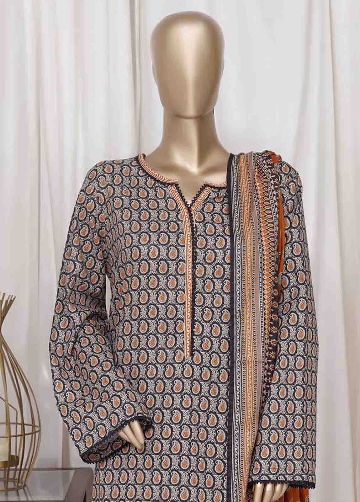 WC-2523- 3 Piece Printed Cotton Stitched Suit