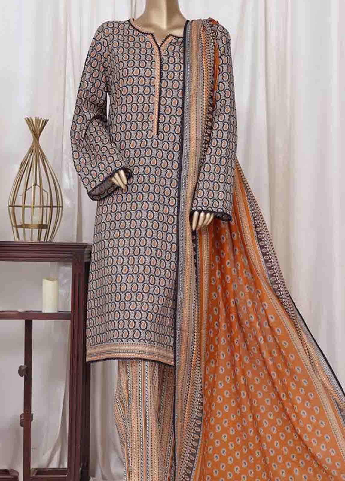 WC-2523- 3 Piece Printed Cotton Stitched Suit
