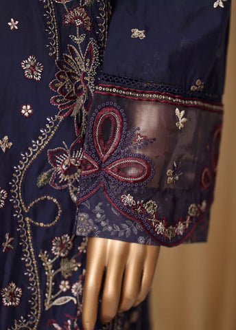 3 Piece Navy Blue Embroidered Cotton Suit with Trouser & Dupatta
