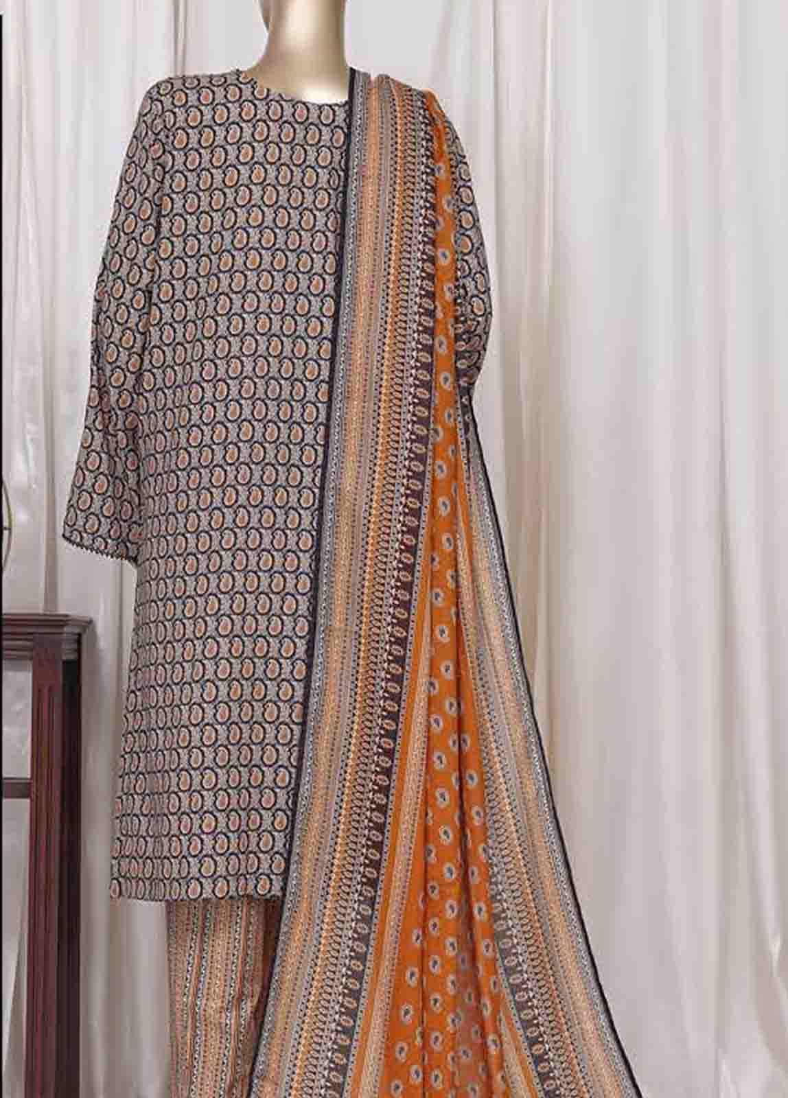 WC-2523- 3 Piece Printed Cotton Stitched Suit